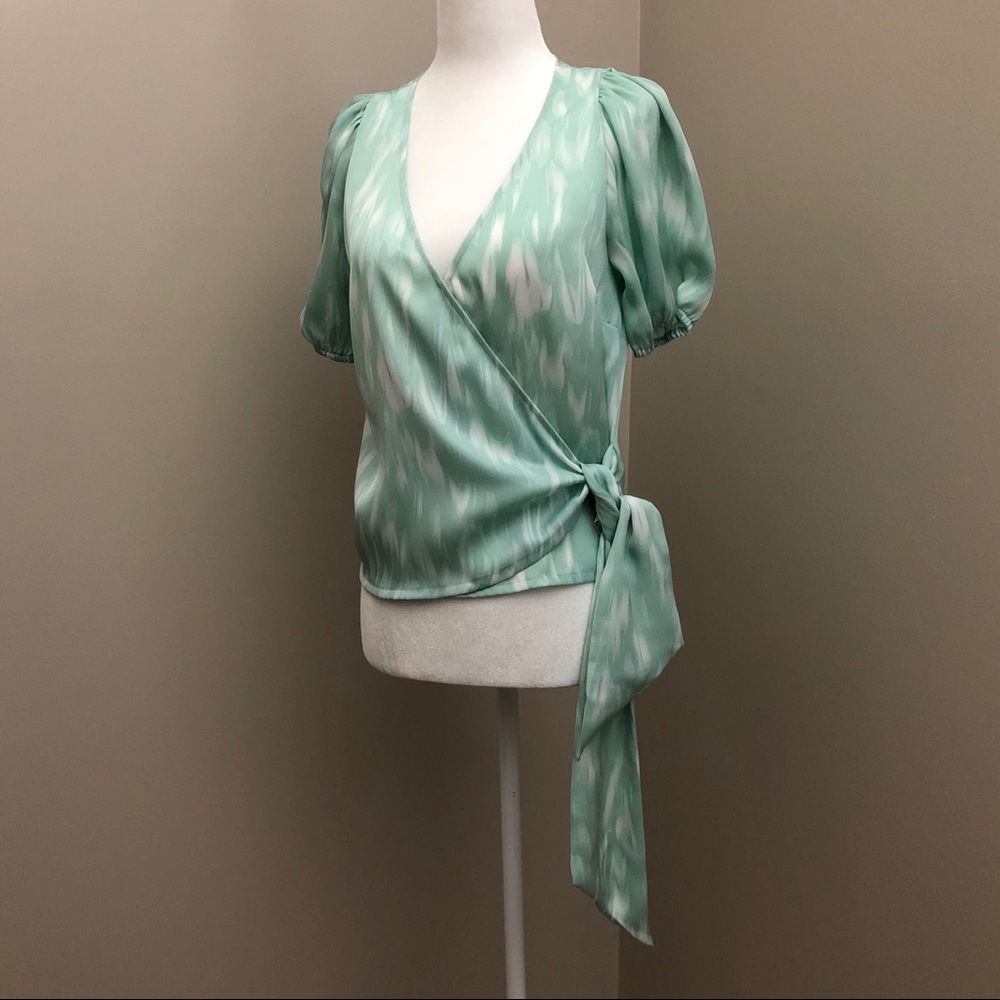 NWOT Mint green and white wrap top.